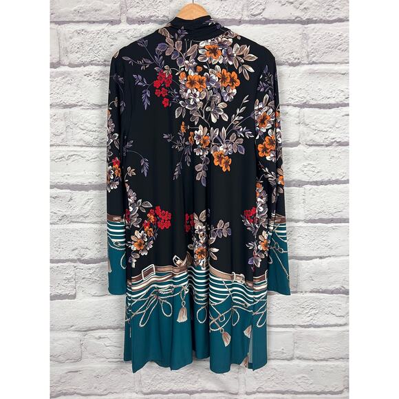 Susan Graver Womens M Liquid Knit Floral Equestrian Artsy Eclectic Open Duster - Picture 4 of 12